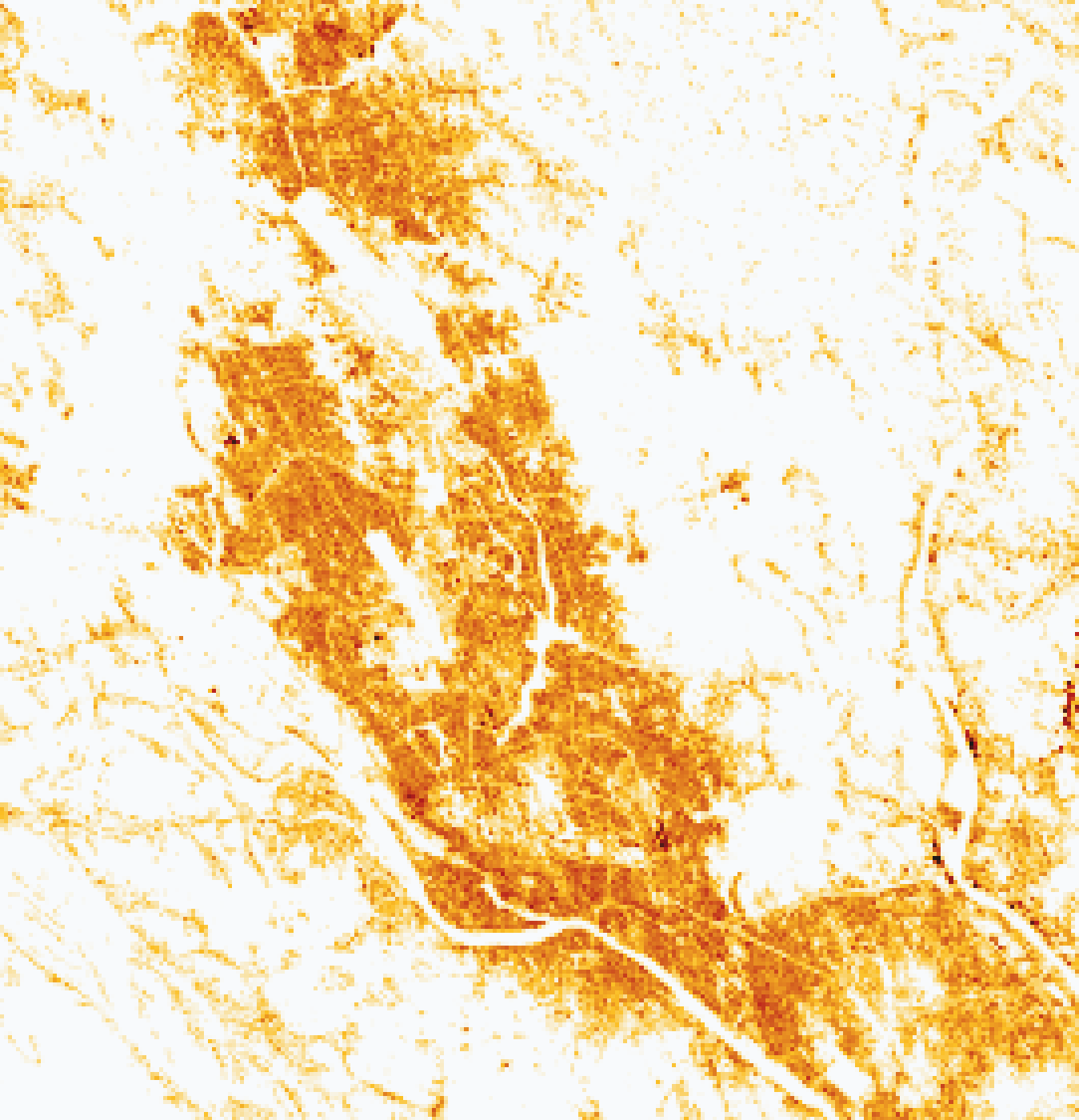 Built-up surface per 100 m cell, 2000
