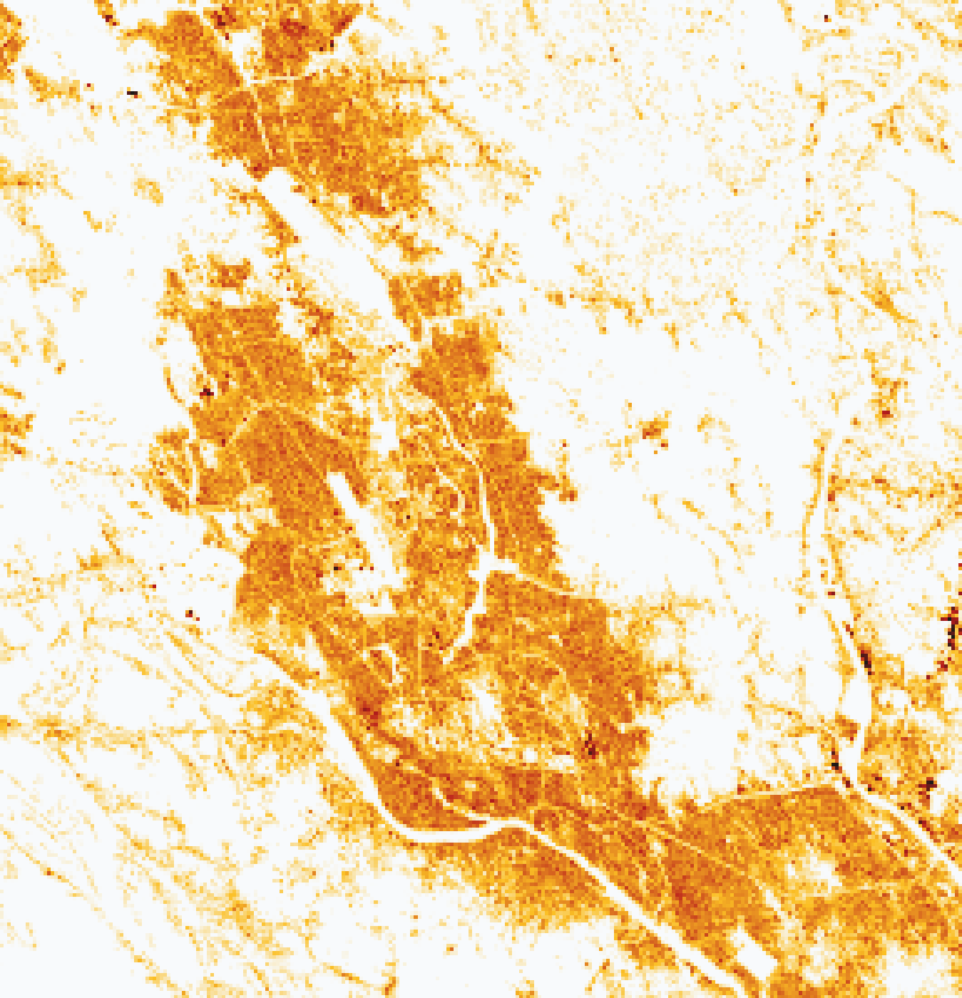 Built-up surface per 100 m cell, 2020